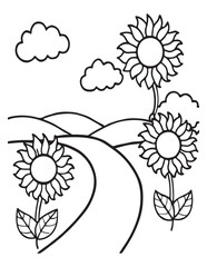 Summer Coloring page, line art, black and white, cute summer illustration, coloring page holiday time