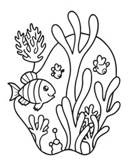 Summer Coloring page, line art, black and white, cute summer illustration, coloring page holiday time