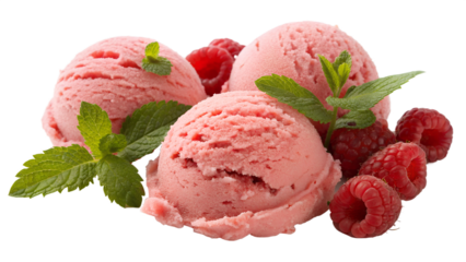 A delicious scoop of pink strawberry ice cream, a cold dessert, blocked by ice