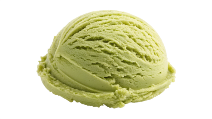 A delicious scoop of green mint pistachio ice cream is isolated and partially blocked by ice, ready to be enjoyed as a cold dessert