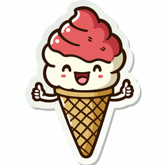 A happy cartoon ice cream cone giving two thumbs up, perfect for food, dessert, or summer-themed websites and blogs.