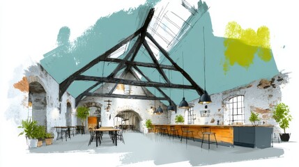 Exploring the design of sustainable interior spaces in a uniquely designed venue with natural light and greenery
