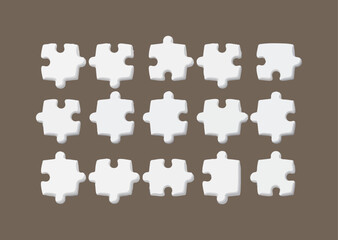 Fototapeta premium Arrangement of White Jigsaw Puzzle Pieces on a Brown Background Representing Concepts Like Problem Solving Teamwork Strategy and Completeness in a Simple and Clean Visual Style