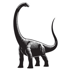 Obraz premium Serene Diplodocus silhouette with tail extended – Diplodocus illustration – Minimalist Diplodocus vector – Dinosaur silhouette
