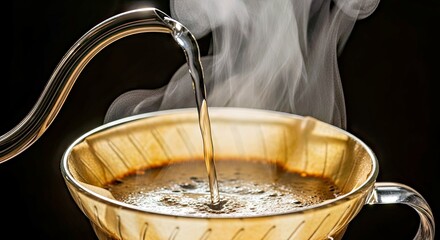 Fototapeta premium Dynamic Pour-Over Coffee Brewing Process in Action Home Cafe Morning Ritual