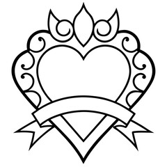 Romantic Heart Banner Outline Artwork