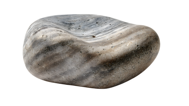 Tumbled garden stone with smoothed contours and faint striations, isolated on transparent background