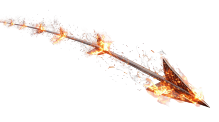 Flaming arrow with motion blur creating a trail of fire and smoke, isolated on transparent background, perfect for fantasy or action scenes