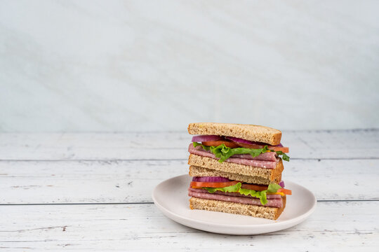 Salami sandwich on wheat bread 