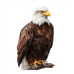 Obraz premium Majestic Bald Eagle Perched on Branch , white background cut out PNG