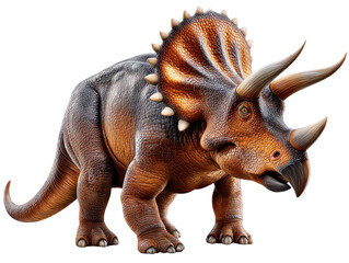 Fototapeta premium Triceratops: An imposing Triceratops, a herbivorous dinosaur, captured in striking detail, displaying its unique frill and formidable horns, a testament to prehistoric majesty.