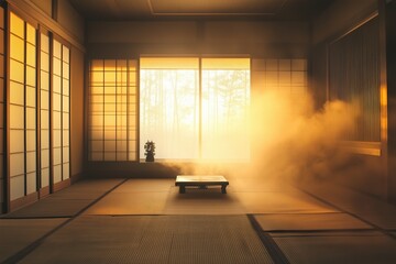 Fototapeta premium a room with tatami mats and robotic elements