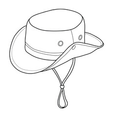 Minimalist line art of a bucket hat. Summer headwear icon, perfect for logo design, web icons, fashion branding, and seasonal accessories illustrations.