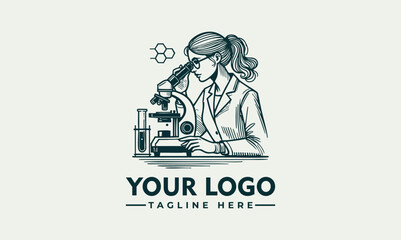 Naklejka premium Female scientist observed specimen through microscope while recording results in laboratory environment. Science concept 
