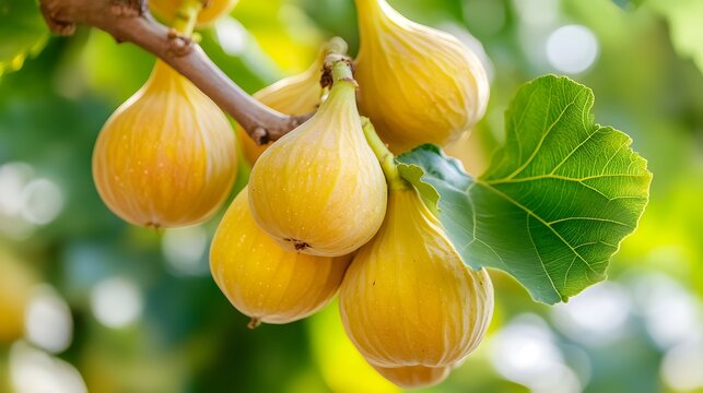 Yellow fig tree with a bunch of growing mature Yellow fig