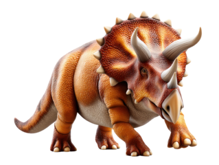 Majestic Triceratops: Witness the imposing presence of a realistic Triceratops, a herbivorous dinosaur with its distinctive bony frill and three formidable horns.