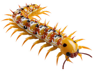 Obraz premium Centipede in close-up: A vibrant and intricate macro shot reveals a detailed view of a centipede. Its segmented body and numerous legs showcase nature's complexity and design.