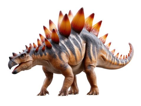 Stegosaurus model: A detailed model of a Stegosaurus dinosaur, showcasing its distinctive plates and powerful build. The dinosaur is depicted in a dynamic pose, ready for action. 