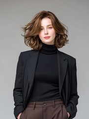 Stylish Woman with Brown Bob in Business Casual Attire Portrait