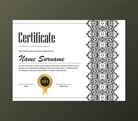 Elegant Decorative Ornament Certificate of Achievement Template with Black and White Style