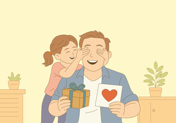 Father and daughter in a joyful Father’s Day celebration moment – vector flat illustration