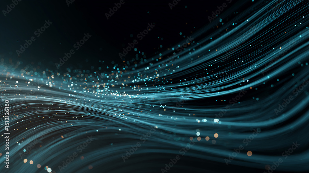 Aufkleber Abstract teal waves with glowing particles, creating a dynamic and futuristic feel, symbolizing technology, energy, or connection