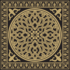 Vector gold and black square classic byzantine ornament. Rectangle, border, Ancient Greece, Eastern Roman Empire frame. Decoration of the Russian Orthodox Church
