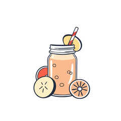 Flat Smoothie Logo in Vintage Style, With a Mason Jar and Fruit Slices
