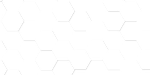 Minimal white hexagonal hexagon modern technology creative emboss light honeycomb polygonal web. abstract geometric science and mosaic tile with template texture background.	