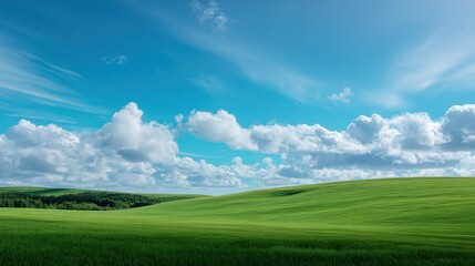Fototapeta premium Expansive green fields under a clear blue sky nature landscape photography outdoor scenic view