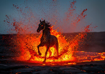 Lava horse galloping out from lava splash