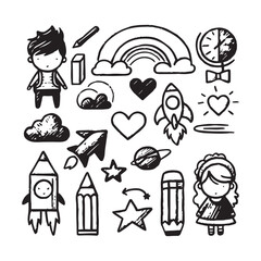 Collection of Hand-Drawn School and Creativity Icons Design