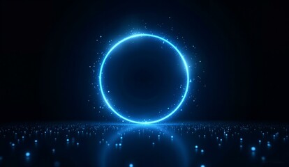 Obraz premium Glowing Blue Circle with Sparkling Particles on a Dark Background