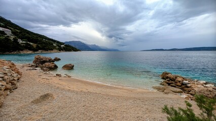 Travel vacation Destination in Mimice, Croatia with Pristine Beach, Natural Rock Formations and Turquoise Sea, Scenic Seaside View, Serene Adriatic Coastline and Hidden Beach