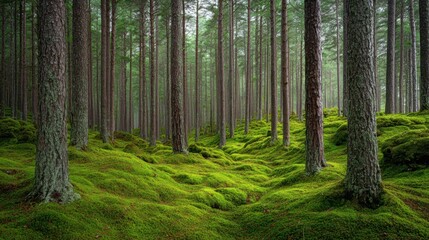 Obraz premium Lush green forest adventure nature reserve landscape photography tranquil environment ground-level perspective