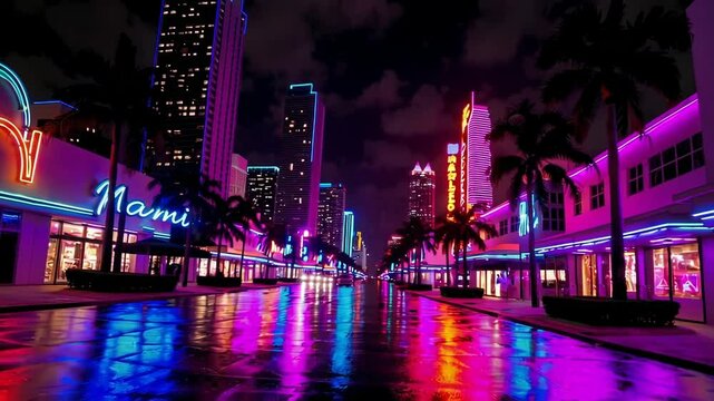 Vintage 80s Miami Neon Signs and Night Scene