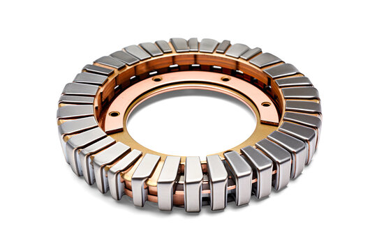 Ceiling fan winding stater structure, a brown and black object with a black center and a blue hole on a transparent background