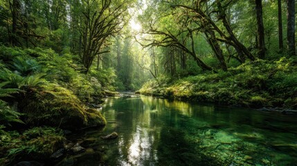 Obraz premium Exploring tranquil streams and lush forests nature photography pacific northwest vibrant greenery serene environment