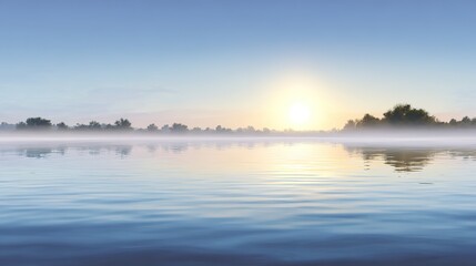 Fototapeta premium Photorealistic sunrise over a tranquil lake on the Summer Solstice, symbolizing balance, renewal, and seasonal harmony in nature
