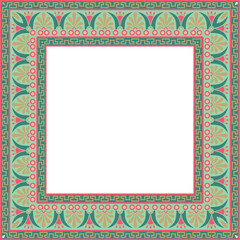 Fototapeta premium Vector colored classic Greek square ornament. Rectangle of Ancient Greece and Roman Empire. Byzantine painting of walls, floors and ceilings. Decoration of European palaces. 