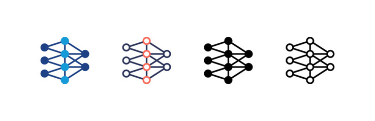 Neural Network icon set multiple style collection