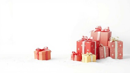 Festliche Weihnachtsillustration mit roten Geschenken, Tannenzweigen und Kugeln auf wei&szlig;em Hintergrund &ndash; ideal f&uuml;r Karten und Dekoration.