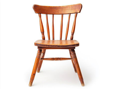 Wooden dining chaira white background, front view, high-resolution photography
