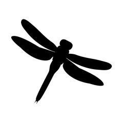 Black silhouette of dragonfly insect on white background. Isolated vector illustration.