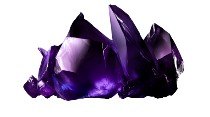 Translucent purple crystal formation, mineral specimen, cut out transparent