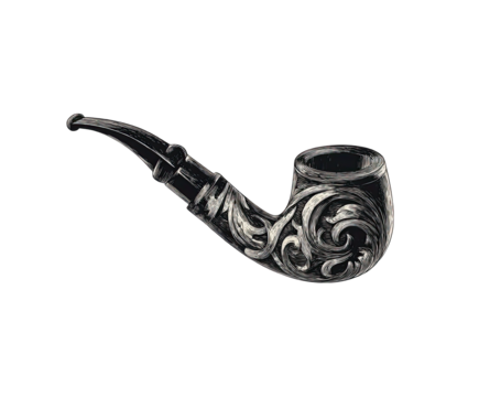 Ornate smoking pipe, dark gray, intricate carvings