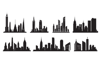 Naklejka premium Eight iconic city skylines black and white illustrations