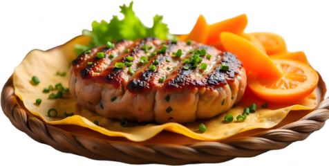 Delicious Pljeskavica served on a platter with fresh vegetables in Serbian cuisine