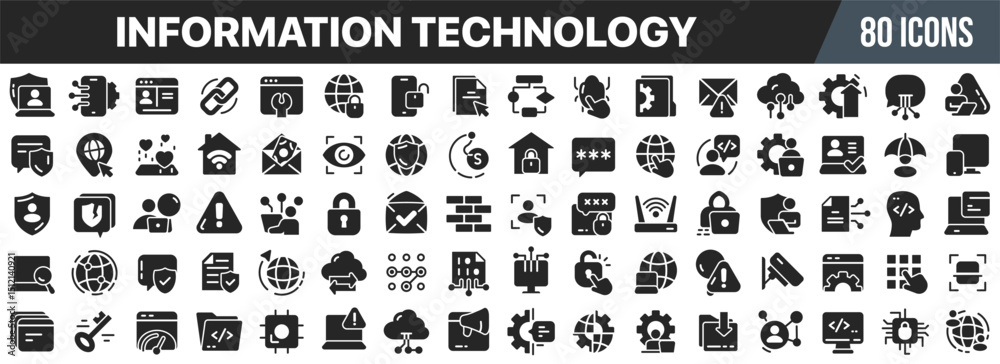 Poster information technology black icons collection. big ui icon set in a flat design. vector illustration