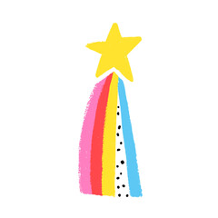 Crayon Doodle Rainbow with a Star in Child Style.